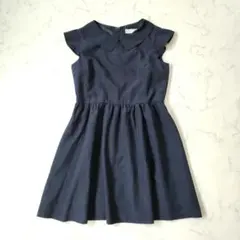 美品　クチュールブローチ　ひざ丈ワンピース　紺　XL