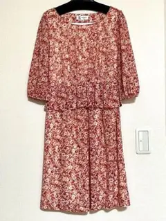 【美品】MICHEL KLEIN＊上品7分袖 ・春夏小花柄ワンピース・38・M