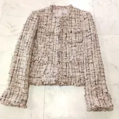 ANAYI アナイ ツイードジャケット ノーカラー ラメブレンド 36 日本製