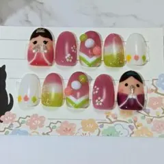 即日発送【36番】現品限り　ひな祭りネイル　お雛様　お内裏様　オーバル形