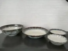 釉彩　輪花　皿鉢揃え