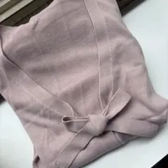 くすみピンクVネック リボン長袖カーディガン