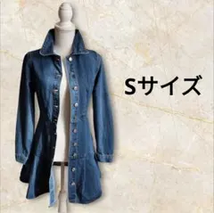 Gジャン デニムジャケット デニムミニワンピース【S】長袖 ブルーフリル y2k