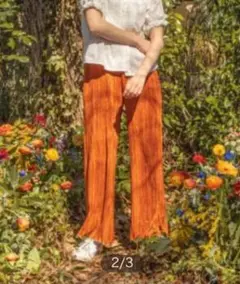 残りわずか　poppy カーネーションプリーツパンツ　オレンジ　Sサイズ　02