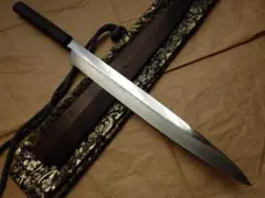 本焼/伯鳳宗良作★柳刃刺身包丁刃渡り尺1寸★水牛八角柄★