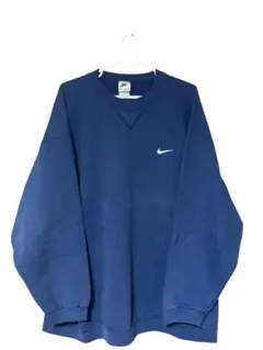 【USA製】90s NIKE 前V スウェット ネイビー XL 刺繍ロゴ 白タグ