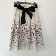 【極美品】レッセパッセ　フレアスカート　リング　フラワー　アイボリー　リボン