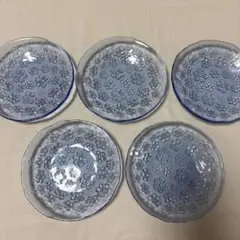 キャトルセゾン ガラス皿 5枚セット 花柄 ブルー
