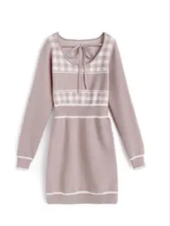 GRL ギンガムチェック柄配色ラインニットミニワンピース ピンク