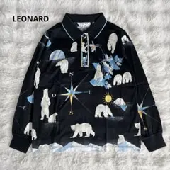 レオナール☆ポロシャツ 長袖 トップス 花柄 鍵 総柄 ブラック - メルカリ