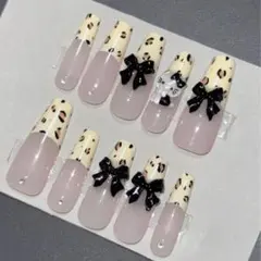 現品　ネイルチップ　レオパード　リボン　キティ