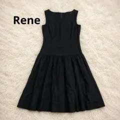 ルネ ロングワンピース リボン 総レース ギャザー フレア Aライン 