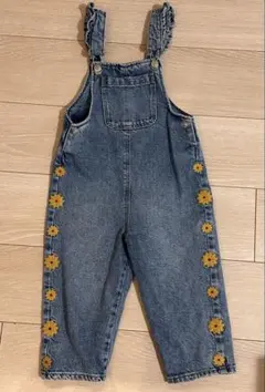 【新品】ZARAキッズ　花柄刺繍オーバーオール　98cm