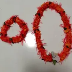 オレンジ色 フラダンス レイと頭飾りセットとHawaiianハンドメイド上着