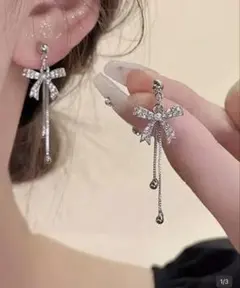 (24時間以内発送)リボン型シルバー ピアス