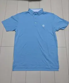 ⁠【美品】フットジョイ ゴルフ ポロシャツ L 水色 総柄 ボタンダウン FJ⁠