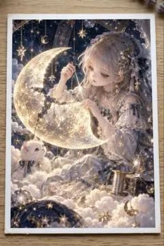 デジタルスピリチュアルアート 雲上の織り姫と白猫 ねこ 開運 ポストカード