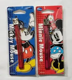 ディズニー　ミッキー　ミニー　ミニフィギュア　ストラップ　2種セット　新品　レア