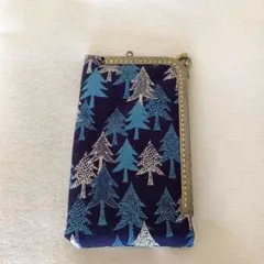 L字型がま口ポーチ　もみの木柄