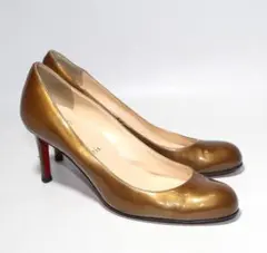 クリスチャンルブタン シンプル ヒール パンプス ブロンズゴールド 37.5