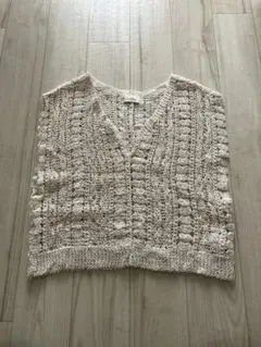 かぎ編み ニットベスト ベージュ 透かし編み ナチュラル