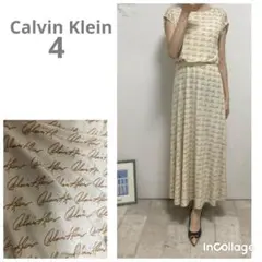 カルバンクライン　総ロゴプリントロングワンピース 4 ベージュ　ストレッチ