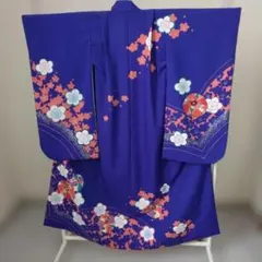 七五三 着物 青色 梅柄 ポリエステル 日本製のサムネイル