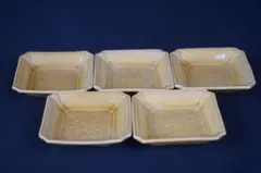 b157 珉平焼 龍文 黄釉 楕円小皿 銘々皿 飴釉 淡路焼 賀集珉平5客