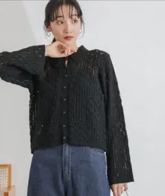 衿付き透かし編みカーディガンのサムネイル