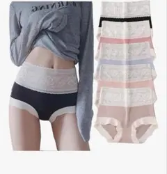 【新品未使用】ハイウエストレース綿ショーツ5色セット