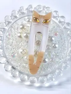 茶しろ　猫　ヘアクリップ