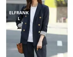 エルフランク 金ボタン ミドル丈 テーラードジャケット ダブル ネイビー