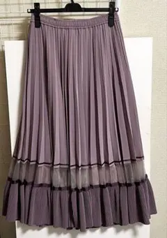 美品！Ferouxくすみパープル プリーツスカート シースルー 2サイズ 総ゴム