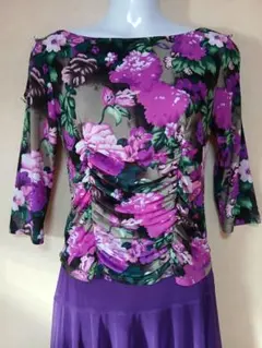 ★レイニーナ 社交ダンストップス 美品❗パープル花柄✨お値下げしました♪