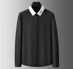 【フォロー割】モノトーン カラーシャツ 長袖 白襟 ブラック ドレスシャツ風