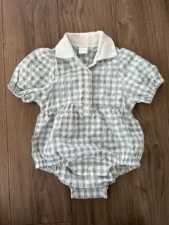 Tete a tete グリーンチェック襟付きロンパース 70cm