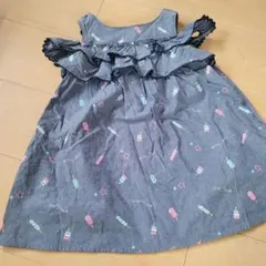 piano デニムブルー フリルワンピース 100cm