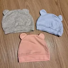 くま耳付き　コットン　ベビー帽子　3点セット