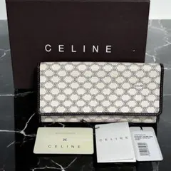 【美品】CELINE マカダム　トリオンフ　長財布　がま口　アイボリー