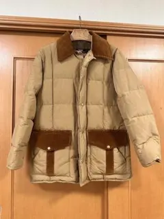 ベージュ ダウンジャケット コーデュロイ襟