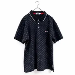 49⑧, FILA 総柄ポロシャツ 刺繍ロゴ 黒 Lのサムネイル