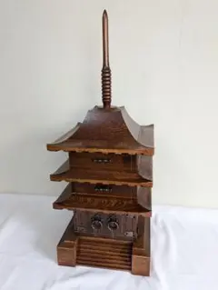 木彫り 3重塔 引き出し 宝石入れ箱 小物入れ