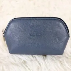 極美品 現行品 HIROFU ヒロフ コンパクト ポーチ レザー ネイビー系のサムネイル