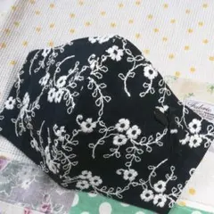 SALE＊インナーマスク∗花柄 刺繍生地∗パール ミニリボン∗大人サイズ∗