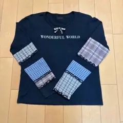 値下げ^_^訳あり・WONDERFUL WORLD 黒長袖カットソー