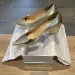 enchanted エンチャンテッド/本革 ゴールド ポインテッドトゥ パンプス