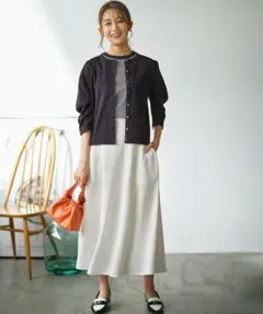 新品　未使用　組曲　ステッチストライプドビー フレアスカート　スカート　ロング