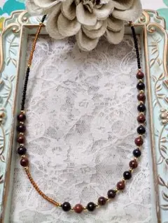 天然石2色ビーズネックレス(紅曜石)