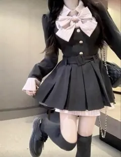 レイヤード風 韓国系ワンピース ワンホン miu系穿搭