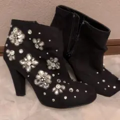 RANDA　ビジュー付き　黒　ヒール　ブーティ　S